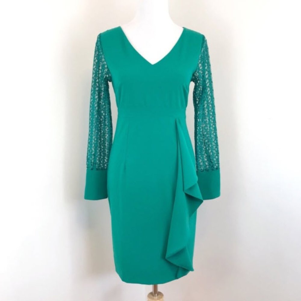 Antonio Melani Lace Sleeve Emerald Ruffle Dress